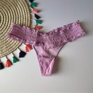 Victoria's Secret Panties The Lacie Smocked Mesh Thong Panty Light Lilac S NEW